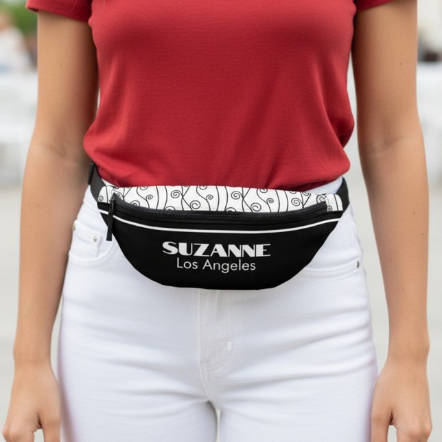 Sacs Banane Moderne Elegant noir et blanc (black and white personalized fanny pack)
