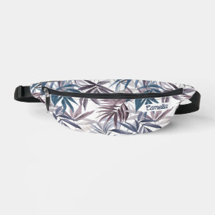 Sacs Banane Moderne Gris Bleu Tropical Nom Feuille personnalis