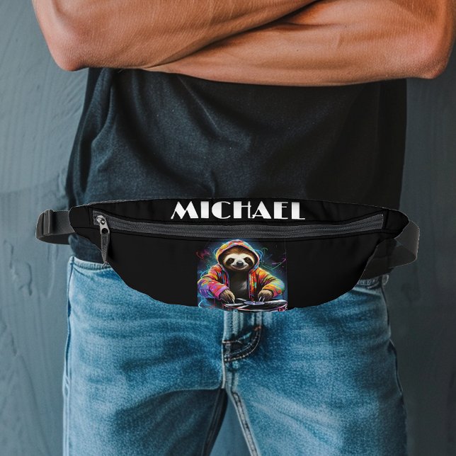 Sacs Banane Monogram Cool Neon Retro DJ Sloth (Créateur téléchargé)