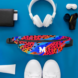 Sacs Banane Monogramme Abstrait de Poster de animal rouge bleu