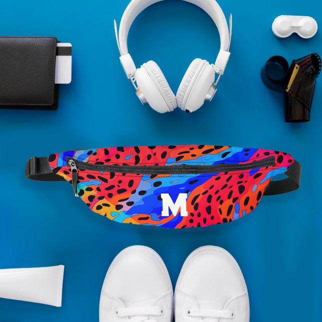 Sacs Banane Monogramme Abstrait de Poster de animal rouge bleu (Créateur téléchargé)