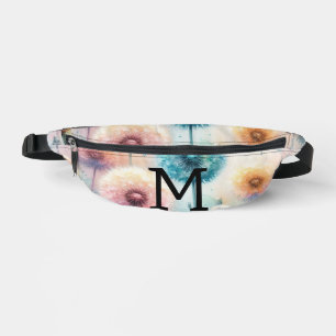 Sacs Banane Monogramme aquarelle florale pissenlits roses bleu