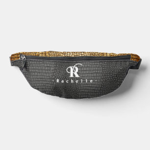 Sacs Banane Monogramme en noir et or Fausse peau de serpent
