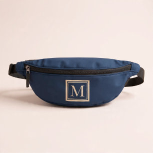 Sacs Banane Monogramme encadré bleu personnalisé et vanille