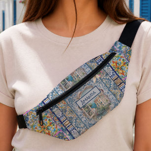Sacs Banane Monogramme Floral Italien Été en Carreaux Bleus Ci