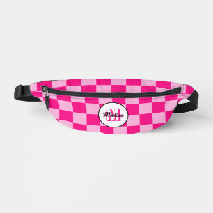 Sacs Banane Monogramme géométrique rétro rose vif à carreaux