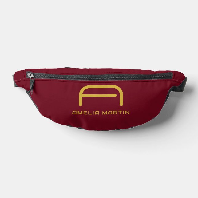 Sacs Banane Monogramme Initial Doré Luxueux Rouge Bourgogne (Poser)