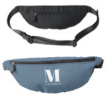 Sacs Banane Monogramme moderne Nom initial Dusty Blue<br><div class="desc">La typographie moderne minimaliste monogramme design initial qui peut être modifié pour personnaliser.</div>