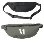 Sacs Banane Monogramme moderne Nom initial Sage Vert<br><div class="desc">La typographie moderne minimaliste monogramme design initial qui peut être modifié pour personnaliser.</div>