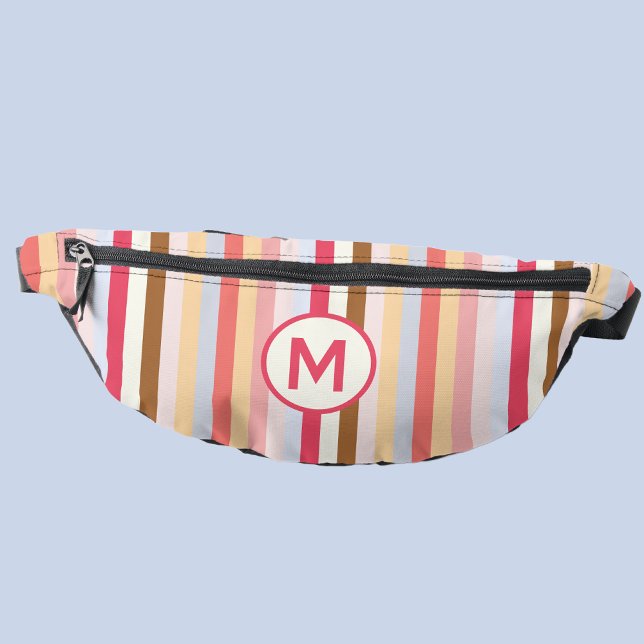 Sacs Banane Monogramme Monogramme Moderne Pastel Candy Stripe (Modern monogram initial pastel candy stripe fanny pack)