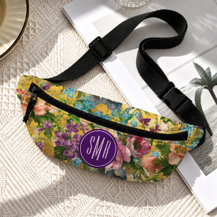 Sacs Banane Monogramme motif floral violet jaune vintage