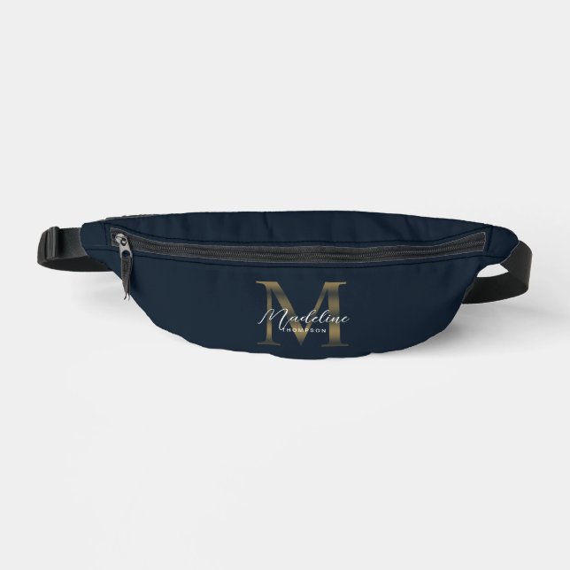 Sacs Banane Monogramme Or Bleu Nuit Métallisé Minimal Script (Recto)