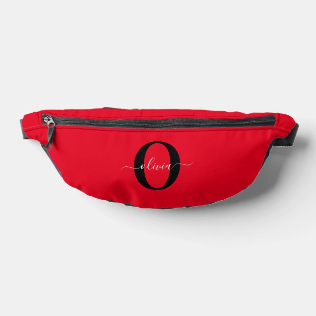 Sacs Banane Monogramme personnalisé Nom du script Rouge Noir B (Poser)