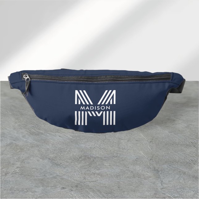 Sacs Banane Monogramme Retro Marine moderne bleu (Créateur téléchargé)