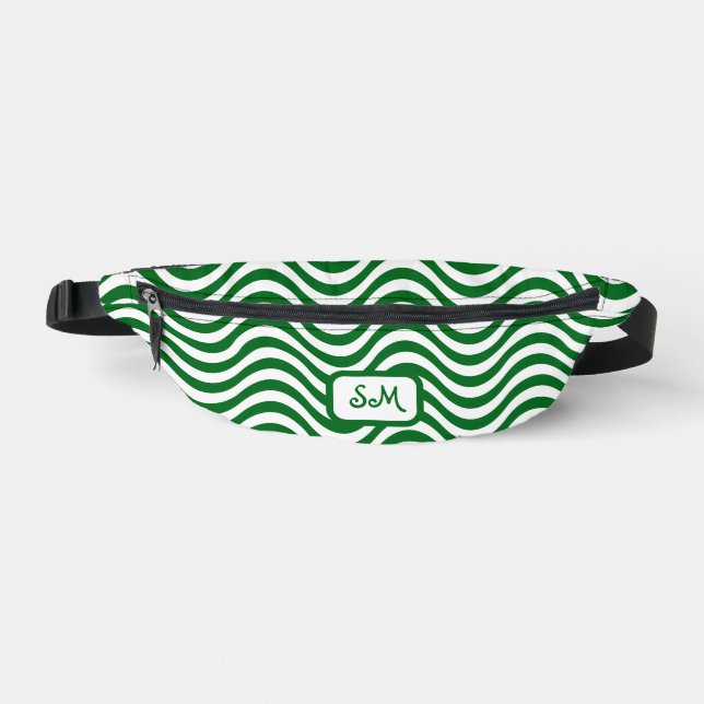 Sacs Banane Monogramme vert et blanc Vagues rayures psychédéli (Recto)