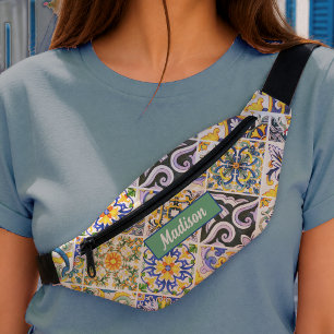 Sacs Banane Motif d'art de carreaux verts siciliens vibrants