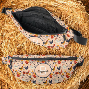 Sacs Banane Motif d'art de poulet coloré avec monogramme initi