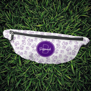 Sacs Banane Motif de cœur lié violet avec monogramme initial