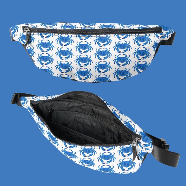 Sacs Banane Motif de crabe bleu (Blue crab nautical fanny pack on white background.)