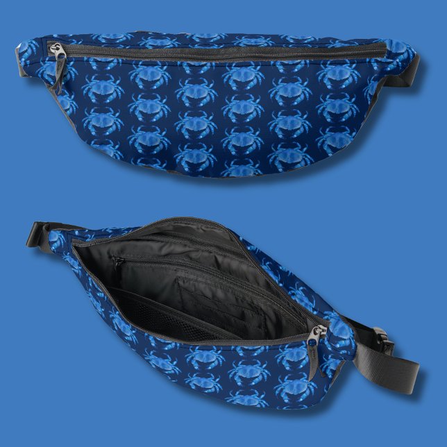 Sacs Banane Motif de crabe bleu (Navy blue coastal crab fanny pack.)