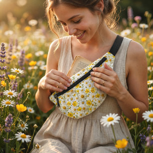 Sacs Banane Motif de fleur sauvage à l'aquarelle jaune
