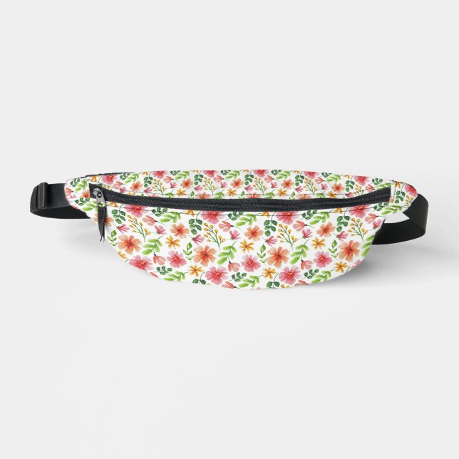 Sacs Banane Motif de fleurs roses à l'aquarelle (Recto)