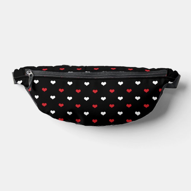 Sacs Banane Motif de petits cœurs rouges et blancs sur fond no (Poser)