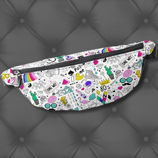Sacs Banane Motif des années 80 de couleur mignonne (Trendy Cute Colorful Rainbow 80s Cartoon Pattern Fanny Pack)