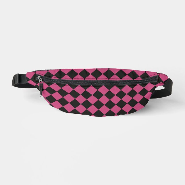 Sacs Banane Motif diamant à carreaux rose noir (Recto)