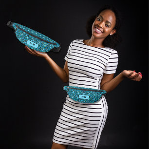 Sacs Banane Motif Feuille bleu avec Monogram