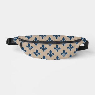 Sacs Banane Motif Fleur de Lis, Bleu Royal Français sur Crème