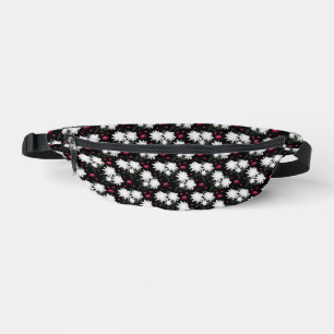Sacs Banane Motif floral blanc élégant sur fond noir