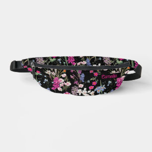 Sacs Banane Motif floral coloré tendance Noir Nom personnalisé
