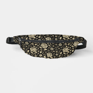 Sacs Banane Motif floral de rose dorée vintage sur fond noir