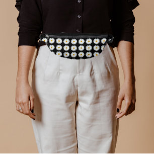 Sacs Banane Motif floral marguerrier blanc sur noir