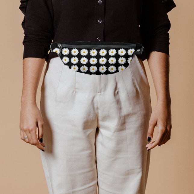 Sacs Banane Motif floral marguerrier blanc sur noir (In Situ)