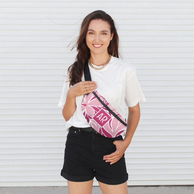 Sacs Banane Motif floral moderne tendance Monogramme rose cool (Créateur téléchargé)