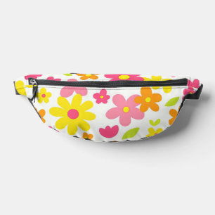 Sacs Banane Motif floral rose et jaune rétro d'été lumineux