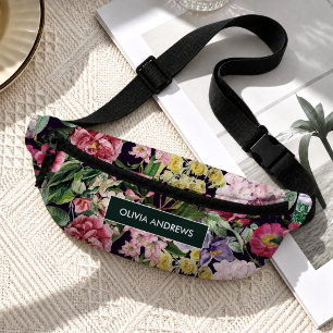 Sacs Banane Motif floral rose vintage noir imprimé monogramme