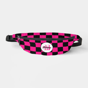 Sacs Banane Motif géométrique rétro à carreaux rose chaud noir