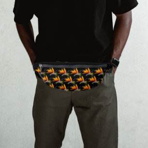 Sacs Banane Motif Plante Orange Bird of Paradise sur Noir