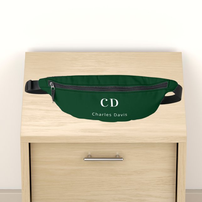 Sacs Banane Nom des initiales du monogramme blanc vert émeraud (Créateur téléchargé)