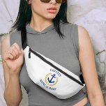 Sacs Banane Nom du bateau du capitaine Ancre nautique Gold Lau<br><div class="desc">Un sac de voyage personnalisé, sur le thème nautique, pour garder vos articles personnels en sécurité. Ce design unique comprend une ancre de bateau nautique, des feuilles de laurier de style or et une étoile d'or avec votre grade de capitaine ou autre titre modifiable et votre nom personnalisé, nom de...</div>