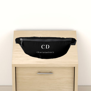 Sacs Banane Nom initial du monogramme noir blanc