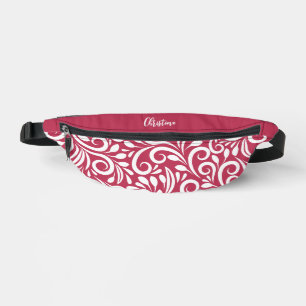 Sacs Banane Nom personnalisé Abstrait Floral Élégant Magenta R