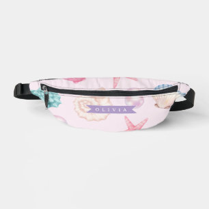 Sacs Banane Nom personnalisé côtier coquillage pastel personna
