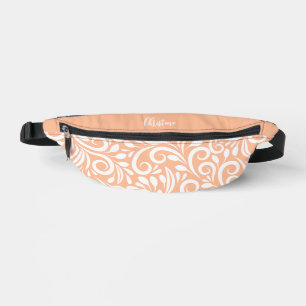 Sacs Banane Nom personnalisé Fleurs abstraites Élégant pêche b