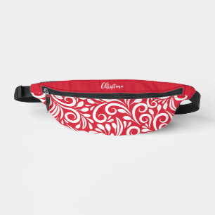 Sacs Banane Nom personnalisé Fleurs abstraites Élégantes Rouge