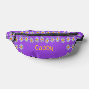 Sacs Banane Nom personnalisé fleurs bleues sur violet