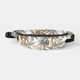 Sacs Banane Nom personnalisé Golden Charcoal Tropical Leaf Voy
